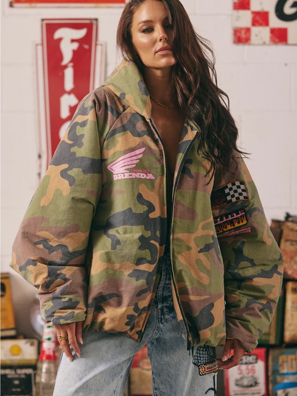 NWT Sabbi Be Kind Bomber Jacket Camo Size XS